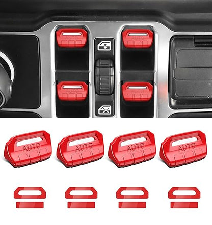 Fits for JL Jeep 4 PCS Upgrade Window Switch Button Cover Compatible with Jeep Wrangler JL JLU 2026 2025 2024 2023 2022 2021 2020 2019 2018 & Gladiator JT 2020-2026 Interior Accessories (Bright Red)