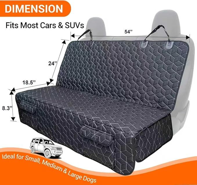 Meginc Dog Car Seat Cover for Back Seat, Waterproof Non-Slip Bench Protector for Dogs, Durable 600D Scratch Proof Seat Cover for Hair, Scratches, Travel and Daily Use in Mid-Size Cars, Mid-Size SUVs