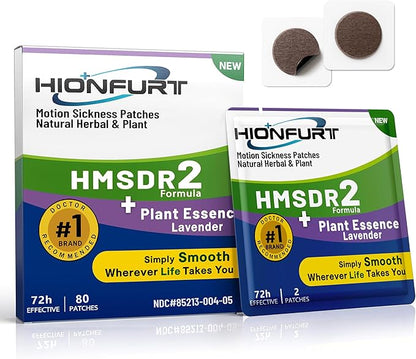 Hionfurt HMSDR2 80ct Motion Sickness Patches with Plant Essence – Lavender – Sea Sickness Patches for Cruise, Car, Airplane – Non-Drowsy, 72H Lasting
