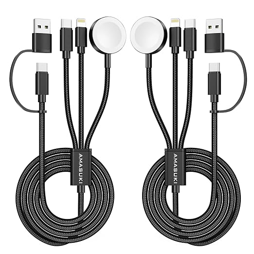 2Pack Travel Essentials,3 in 2 USB C Cable for Apple Watch Charger,iPhone Charger,Multi Charging Cable,Cruise Vacation Camping,Portable for iWatch Series 11-2/Ultra/SE & iPhone 17-12,Car,Black