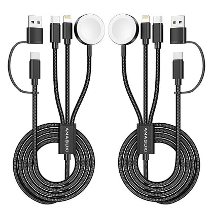2Pack Travel Essentials,3 in 2 USB C Cable for Apple Watch Charger,iPhone Charger,Multi Charging Cable,Cruise Vacation Camping,Portable for iWatch Series 11-2/Ultra/SE & iPhone 17-12,Car,Black