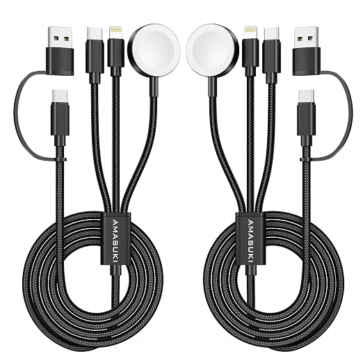 2Pack Travel Essentials,3 in 2 USB C Cable for Apple Watch Charger,iPhone Charger,Multi Charging Cable,Cruise Vacation Camping,Portable for iWatch Series 11-2/Ultra/SE & iPhone 17-12,Car,Black-6FT