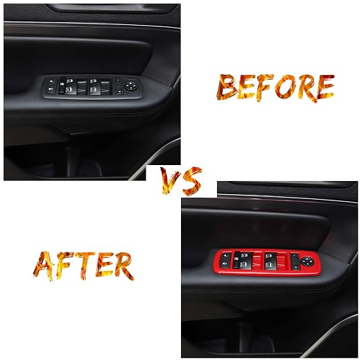 JeCar Window Lift Switch Cover Interior Button Trim Kit for Jeep Grand Cherokee 2011-2020 & Jeep Cherokee 2014-2020, Red