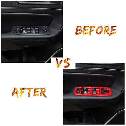 JeCar Window Lift Switch Cover Interior Button Trim Kit for Jeep Grand Cherokee 2011-2020 & Jeep Cherokee 2014-2020, Red