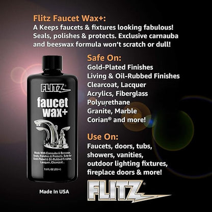Flitz Faucet Wax Plus - 7.6oz Bottle of USA-Made, Water-Based Faucet Cleaner & Polisher for Water Stains, Fingerprints, & More - Metal Wax for Bronze, Nickel, Chrome, Brass - Granite Polish (24 Pack)