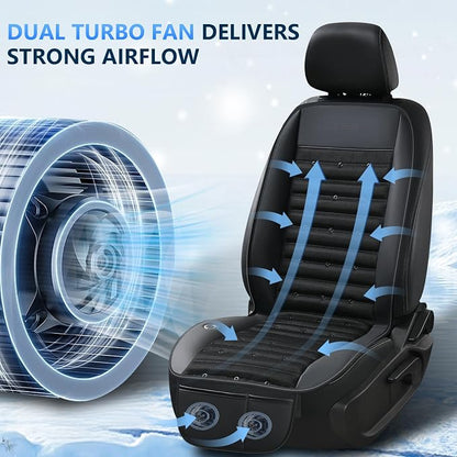 FLORICH Cooling Car Seat Cover with 2 Powerful Turbo Fans Ventilated Seat Cushion 3-Speed Adjustable 12V-24V Breathable Cooling Car Seat Pad for Summer Driving Universal Fit for Car SUV Truck Van