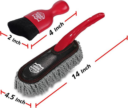Car Detailing Kit, Interior Cleaning Brush & Microfiber Towel Set, Scratch Free Extra Soft Duster for Car Interior Exterior, Gifts for Men Women - 3 Packs - Red