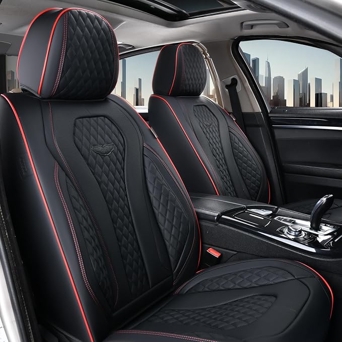 Coverado Car Seat Covers Full Set, Black Seat Covers, Waterproof Car Seat Cover, Car Seat Cushion, Car Seat Covers Front Seats Back Seat Covers, Car Seat Protector Universal Fit Most Cars Red Line