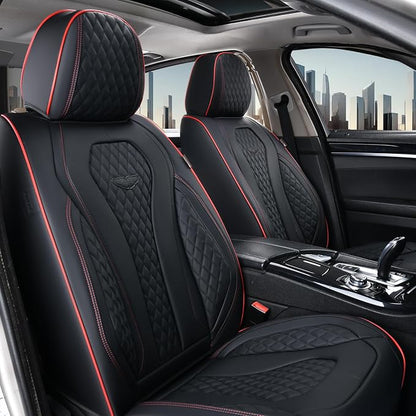 Coverado Car Seat Covers Full Set, Black Seat Covers, Waterproof Car Seat Cover, Car Seat Cushion, Car Seat Covers Front Seats Back Seat Covers, Car Seat Protector Universal Fit Most Cars Red Line