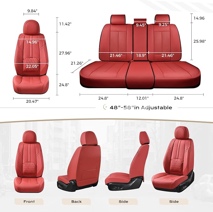 Coverado Front and Back Seat Covers, Red Seat Cover for Cars, Luxury Leather Seat Cover with Lumbar Support, Waterproof Car Seat Cushions Car Seat Protectors Universal Fit for Most Cars SUV Trucks