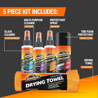 Car Wash and Interior Cleaner Kit by Armor All, Includes Towel, Tire Foam, Glass Spray, Protectant Spray Cleaning