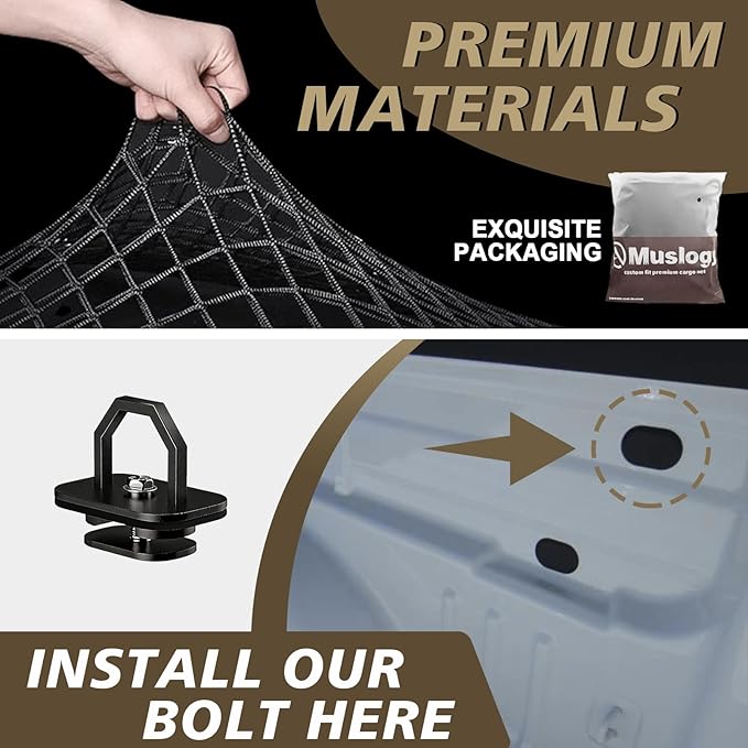 Muslogy Truck Bed Cargo Net Trunk Netting Compatible with 2015-2022 Chevy Colorado & GMC Canyon Accessories, Pickup Cargo Organizer SUV Sedan Storage Net w/Heavy Duty Carabiners