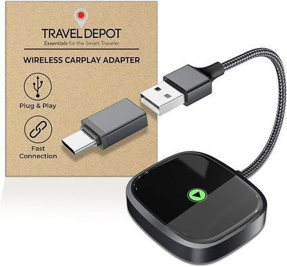 Travel Depot Wireless CarPlay Adapter for iPhone, Converts Wired to Wireless Adapter CarPlay, Plug & Play for Apple Car Play, Fast Auto Connect Bluetooth Dongle Car Streaming Device, Fits 800+ Models