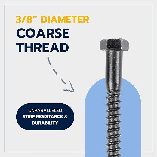 3/8 x 2-1/2 (50 Pack) Lag Screw Kit, 50 Screws and 50 Washers, Ceramic Black Ruspert Coating for Exterior Use, Meets ASTM A307 and ASME B18.2.1, Industrial/Commerical Grade by Makers Bolt