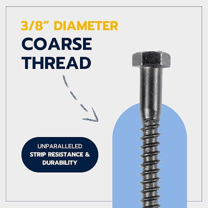 3/8 x 2-1/2 (50 Pack) Lag Screw Kit, 50 Screws and 50 Washers, Ceramic Black Ruspert Coating for Exterior Use, Meets ASTM A307 and ASME B18.2.1, Industrial/Commerical Grade by Makers Bolt