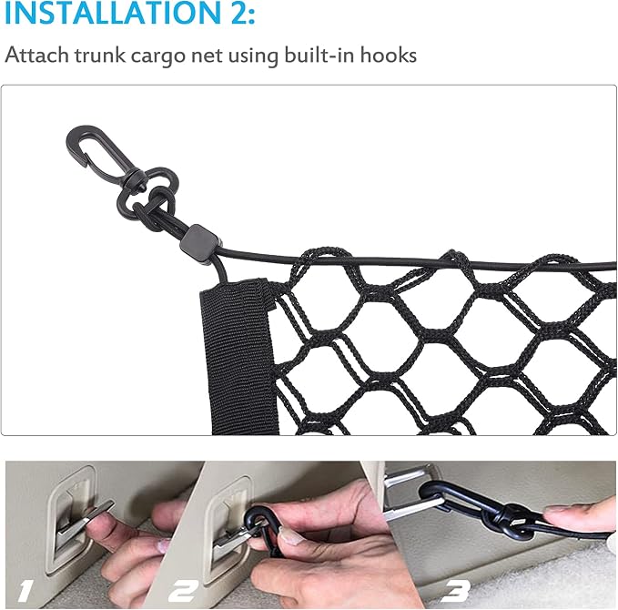 MICTUNING 2-Layer Heavy Duty SUV Truck Cargo Net, 44 x 15 Inch Universal Bed Net with Hooks, Adjustable Highly Elastic Storage Organizer Mesh Net Compatible for Pickup Truck SUV
