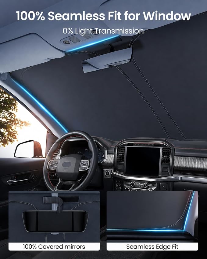 REEVAA Upgraded for Ford F150/F250/F350/F450 Windshield Sunshade [Tailored Fit, 99% Sun Protection] Foldable Sun Shade Car Accessories with Storage Bag