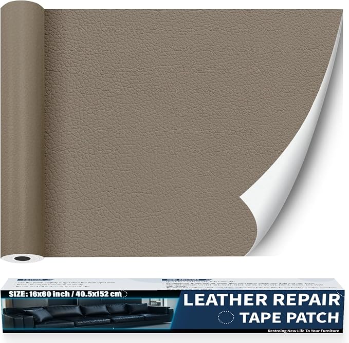 Zenyao Leather Repair Patch Tape - Self Adhesive Leather Repair Kit for Car Seat Furniture, Heavy Duty Vinyl Repair Patch for Couch Sofa, Waterproof for Rips Scratches Tears, 12x30 Inch Roll, Beige