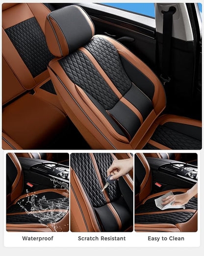 Huidasource Front Seat Covers, Luxury Nappa Leather Driver Seat Cover with Airbag, Lumbar Support, Cooling＆Heating, Seatbelt Buckles, Front Seat Cover Universal Fit for Most Cars SUV Trucks, Brown