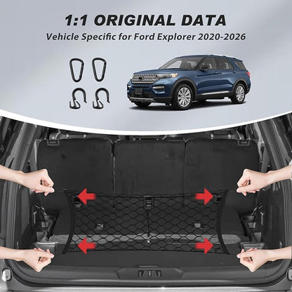 Karltys Envelope Style Cargo Net for 2020-2025 2026 Ford Explorer, Heavy Duty Rear Trunk Mesh Cargo Net for Explorer Accessories, Elastic Nylon Mesh Storage Netting Organizer