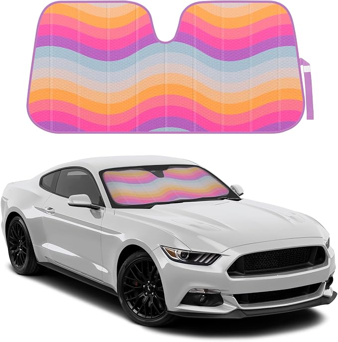 BDK Retro Wave Automotive Windshield Sunshades Accordion Folding Style - Windshield Sun Shade Auto Shade for Cars Trucks SUVs Vans Sun Visor Protector to Block UV Rays - Keeps Vehicle Cool 58' x 27'