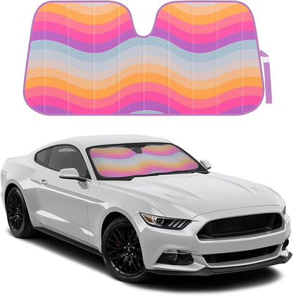BDK Retro Wave Automotive Windshield Sunshades Accordion Folding Style - Windshield Sun Shade Auto Shade for Cars Trucks SUVs Vans Sun Visor Protector to Block UV Rays - Keeps Vehicle Cool 58' x 27'