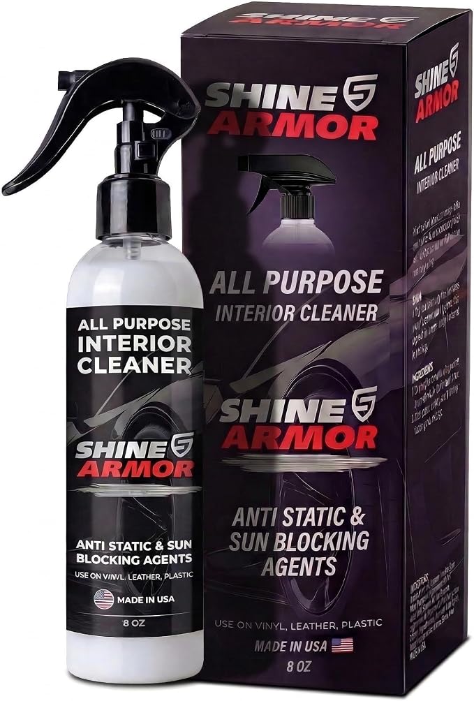 SHINE ARMOR Car Interior Cleaner & Protectant - Interior Detailer Spray with UV Defense, Streak-Free Car Cleaning Spray for Dashboard, Leather, Vinyl, Plastic & Rubber - Trucks, SUVs & RVs - 8 fl oz