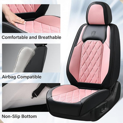 Coverado Leather Seat Covers, Car Seat Cover Front Seats, Waterproof Seat Covers, Luxury Faux Leather Car Seat Protectors, Black and Pink Car Seat Cover Universal Fit for Most Cars