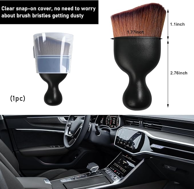 Ziciner Car Detailing Brush, Curved Soft Bristles Auto Removal Dust Collectors, Universal Vehicle Dashboard, Air Conditioner Vents etc Interior Cleaning Tool Accessories (Dark Brown)