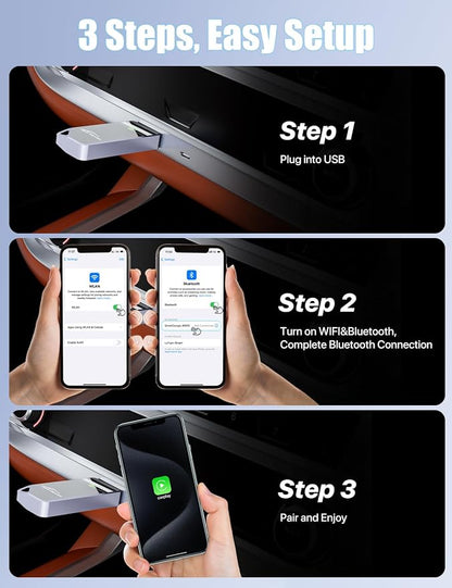 Wireless CarPlay Adapter for iPhone - Wired to Wireless CarPlay Converter, Stable & No-Lag, Dual USB-A/USB-C Ports, Compatible with iPhone 6+ & 2015+ Year Vehicles with OEM CarPlay