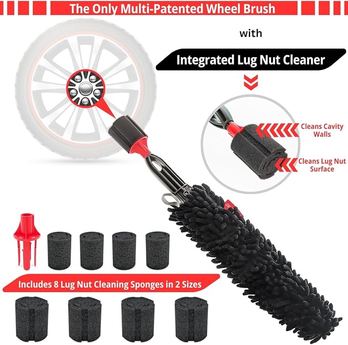 Woollywormit Wheel Cleaning Brush Car Detailing Kit - Rim Brush, Lug Nuts and Wheel Cleaner Brush Car Wash Kit -Tire Brushes for Cleaning Rims - Car Cleaning Supplies and Rim Cleaner Brush Set