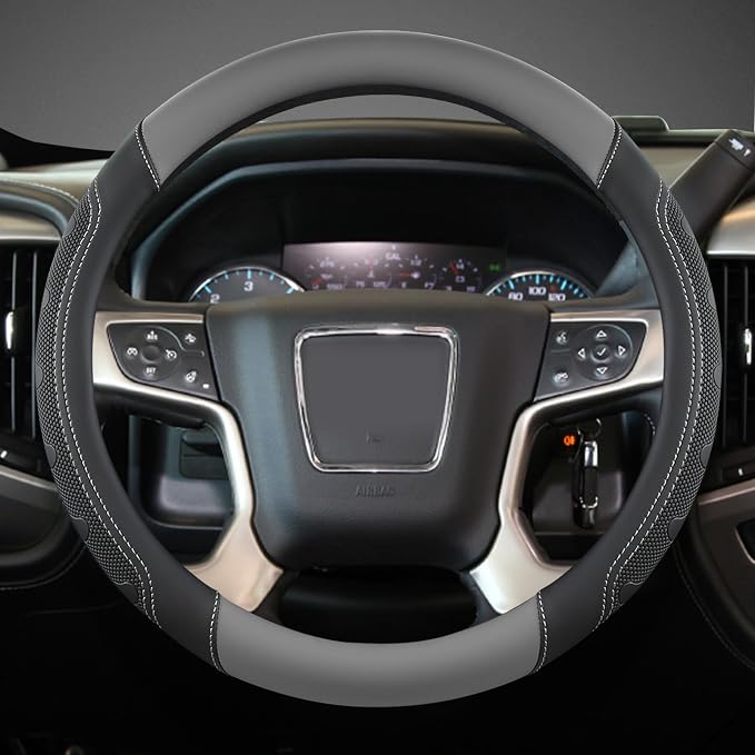 GIANT PANDA Steering Wheel Cover for GMC Sierra Acadia Terrain Yukon(Gray+Black-Standard Size)