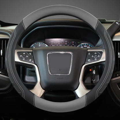 GIANT PANDA Steering Wheel Cover for GMC Sierra Acadia Terrain Yukon(Gray+Black-Standard Size)