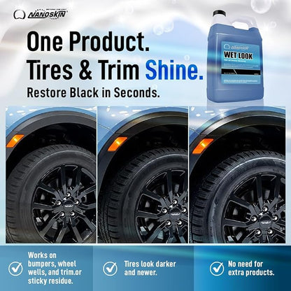Nanoskin WET LOOK All Season Dressing 30 Gallons -Exterior Rubber & Plastic Solvent Based Dressing for Car Detailing | Produces a Deep, Rich, Long lasting shine | Safe For Cars Trucks, Motorcycles, RV