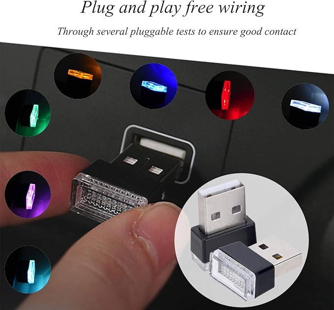 Febrytold 2 Pcs Red Universal Mini USB LED Car Interior Ambient Atmosphere Lights for Car Interior Trunk Ambient Atmosphere