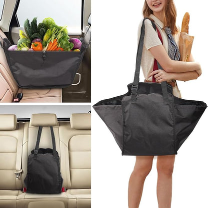 Car Seat Organizer - Large Capacity Passenger Seat Storage Travel Bag, Portable, Foldable and Collapsible Miscellaneous Car Hanging Bags, Reusable Shopping Tote with Drawstrings