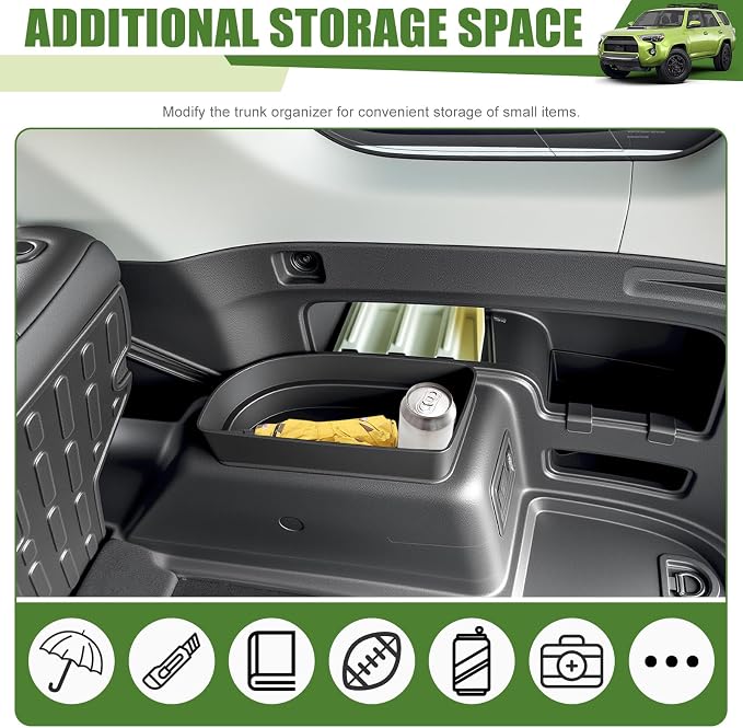 Trunk Organizer for 2010-2024 Toyota 4Runner 5-Seat 2nd Row(NOT Fit 7-Seat 3rd Row), Rear Trunk Storage Box Bin Cargo Tray for 10-24 4 Runner Interior Accessories(2Pcs Upper Side)