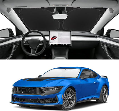 Custom Fit Windshield Sun Shade for Ford Mustang 2015-2026 (Not for Mustang Mach-E), Blocks UV & Heat, Front Window Sunshade Accessorie, Easy Fold & Store Keep Your Car Cooler