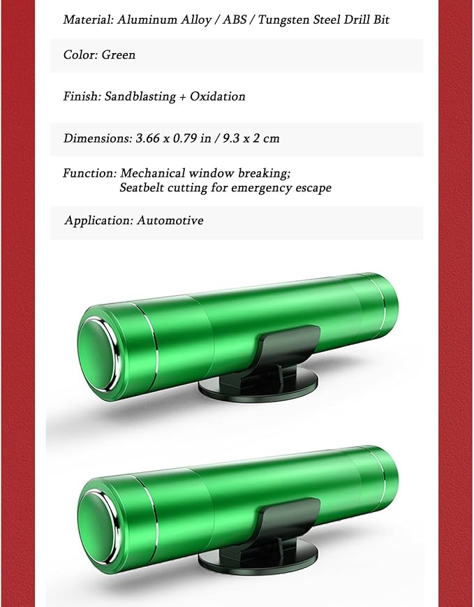 4PCS Safe Hero Hammer, Safety Hammer & Seatbelt Cutter, 2 in 1 Car Window Breaker Seatbelt Cutter Glass Window Breaker Under Water (Green)