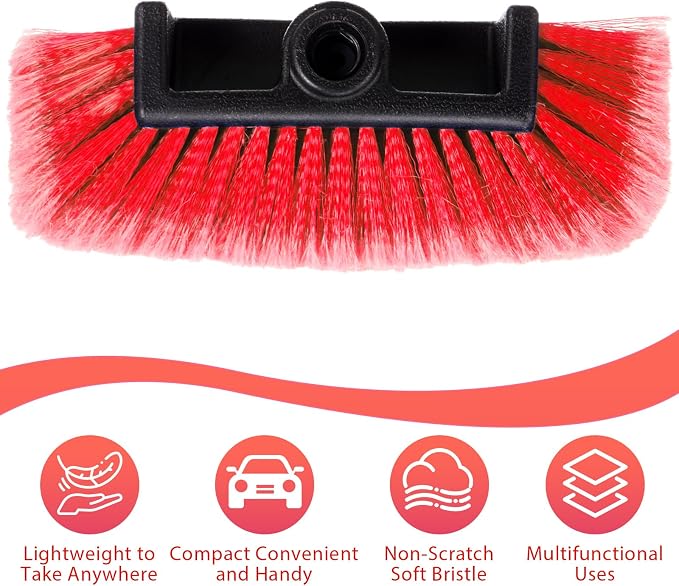 Vesici Car Wash Brush Head with Soft Detailing Bristle Flow Thru Car Cleaning Brush Exterior Car Wash Equipment for Auto Truck RV Boat Camper Washing, 10 Inch (Red,1 Pcs)