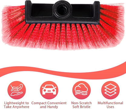 Vesici Car Wash Brush Head with Soft Detailing Bristle Flow Thru Car Cleaning Brush Exterior Car Wash Equipment for Auto Truck RV Boat Camper Washing, 10 Inch (Red,1 Pcs)
