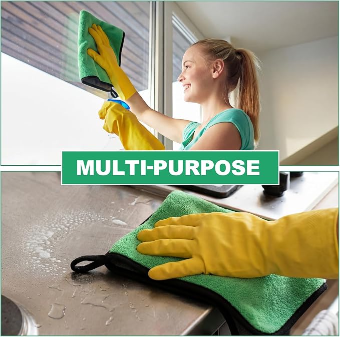 Nuenen 20 Pcs Microfiber Car Drying Towels Microfiber Cleaning Cloth 800 GSM Thick Plush Cleaning Dusting Cloth Auto Detailing Absorbent Towels Rags for Car Household Kitchen Window(Grey and Green)