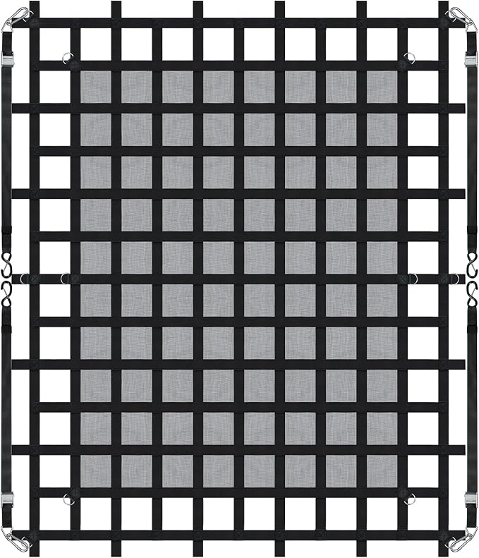 VEVOR Cargo Net with Mesh, 96 in x 81 in, Heavy Duty Truck Cargo Net-(WLL) 1,500lbs, 4 Adjustable Straps with Carabiners & S-Hooks, Truck Bed Cover for Trailer, Pickup, Boat, Jeep, SUV 6.75' x 8'