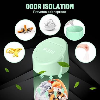 Car Trash Can Bin with Lid - Car Garbage Can Cup Holder - Green Mini Leakproof Vehicle Trash Garbage Can Bin with 20pcs Trash Bags-Car Organizers and Storage for Front Back Seat Accessories