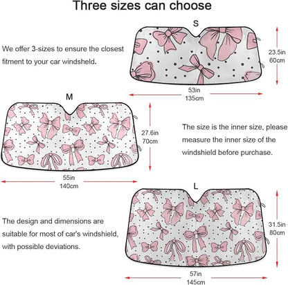 Cute Bows Pink Windshield Sun Shade for Car Auto SUV Truck Foldable Front Window Sunshade Sun Visor Protector Block UV Rays Reflect Heat, 55" x 28"