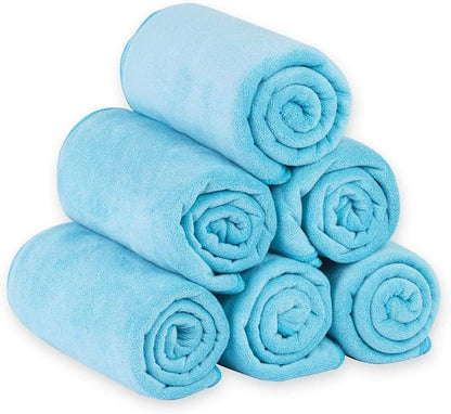 JML Microfiber Bath Towels Set (6 Pack, 27" x 55") - Large, Soft, Absorbent and Fast Drying Microfiber Towel for Adult Men Women, Hair Wrap, Sauna, Beach, Pool, Sports, Yoga - Sky Blue