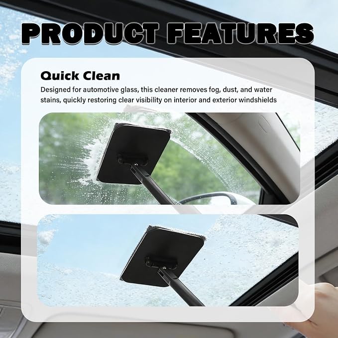 Aokdom Car Windshield Cleaner Tool Kit,2026 New Inside Windshield Cleaning Tool with Detachable Handle & 180° Swivel Head,Universal Car Glass Cleaner Tools for Fog & Dust Cleaning