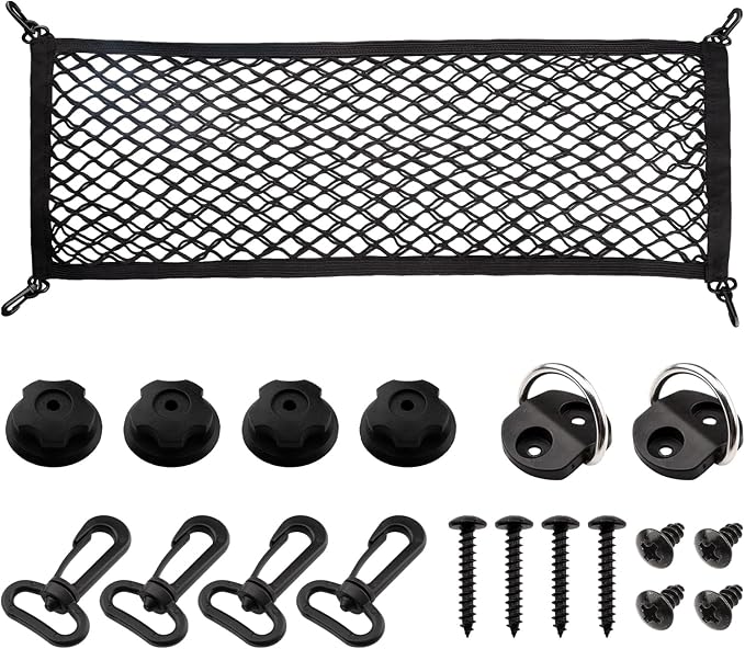 Cargo Net for SUV Trunk Net Organizer 35.4 x 11.8 inches, Elastic Heavy Duty Storage Mesh Net with Hooks Double-Layer Car Rear Cargo Net for Sedan, Vehicle