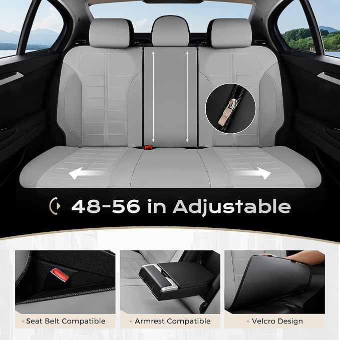 Coverado Full Set Leather Car Seat Covers, Crafted with Full Leather Construction and Carbon Fibre Weave Universal Fit for Most Cars SUV Trucks(Gray