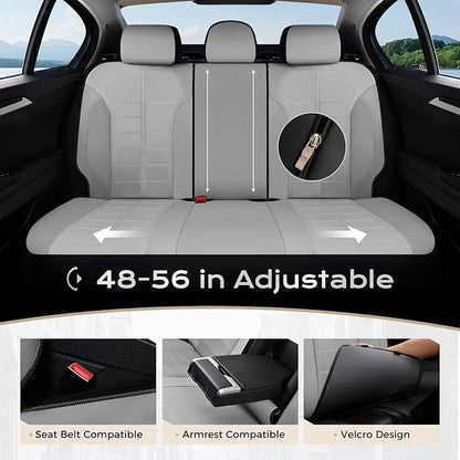 Coverado Full Set Leather Car Seat Covers, Crafted with Full Leather Construction and Carbon Fibre Weave Universal Fit for Most Cars SUV Trucks(Gray